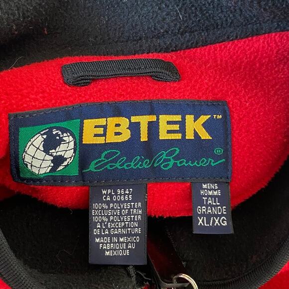 Y2K Eddie Bauer EBTEK Polartec Fleece Jacket Men XLT Red Boxy Full Zip Mock Neck - Picture 5 of 10